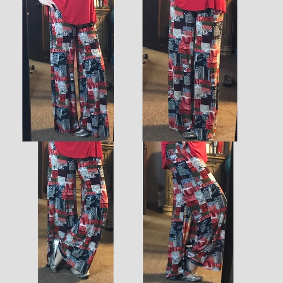 Pull On Red Print Wide Leg Palazzo Pants - Picture 2 of 6
